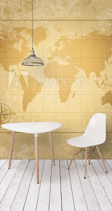 Picture of Vintage vector world map with compass